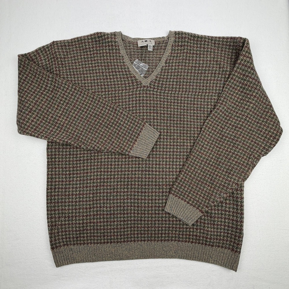 AKA Eddie Bauer Mens XXL Tall Wool V-Neck Sweater Houndstooth
